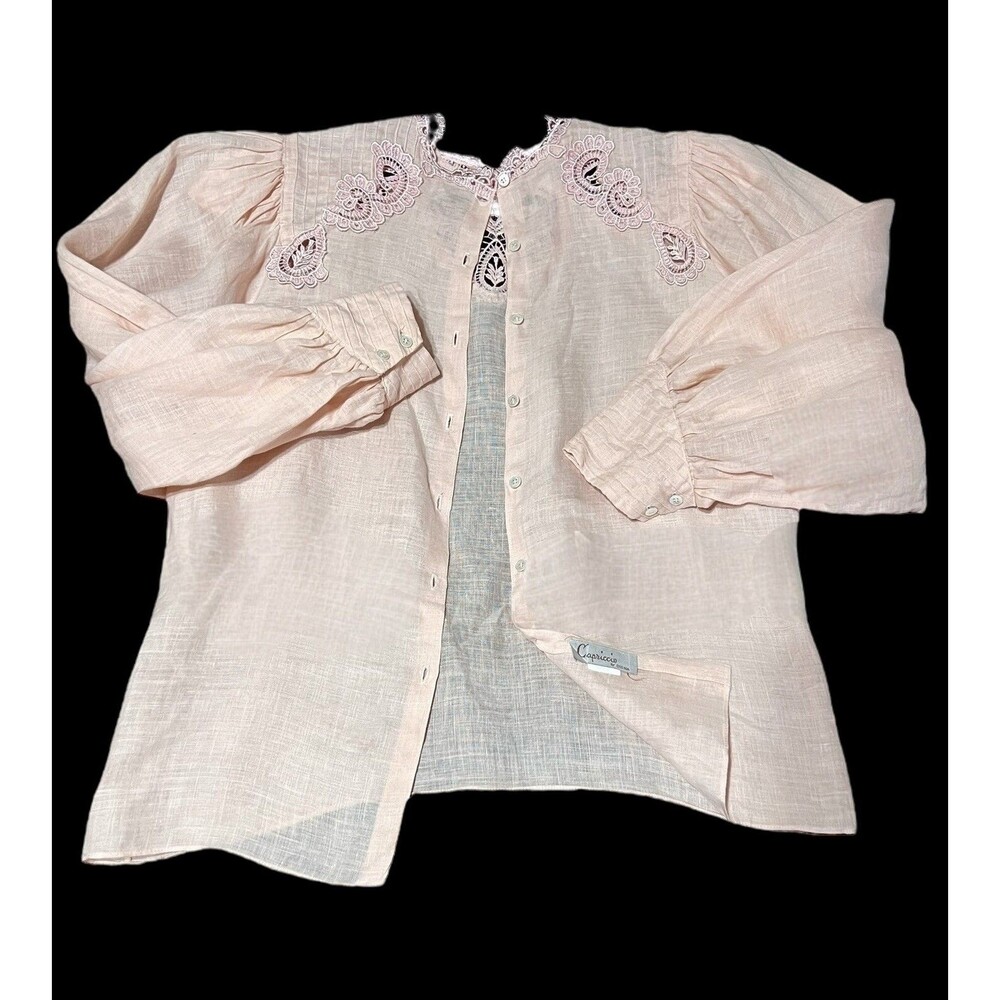 VTG 80's Capriccio by Digna Pink 100% Linen Blouse Skirt Set Victorian Lace Sz 6 - Picture 15 of 16